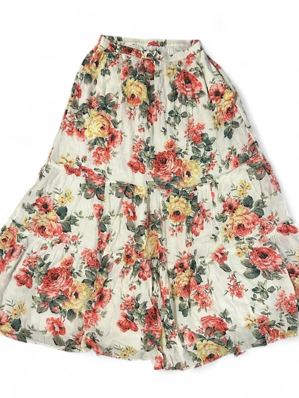 Abercrombie & Fitch Cream Maxi Skirt with Pink & Yellow Floral Print